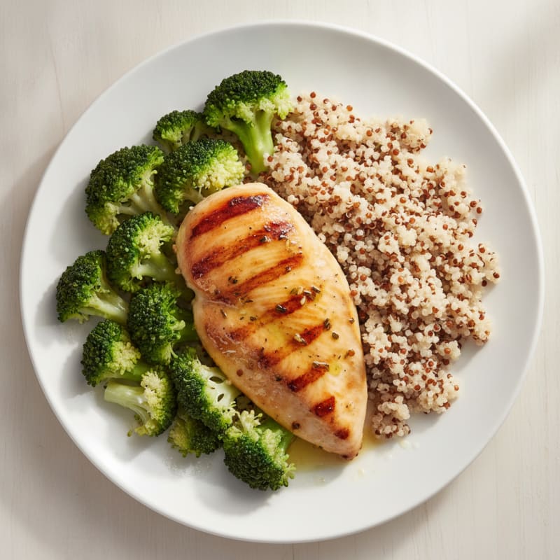 Grilled Chicken Breast with Quinoa and Steamed Broccoli