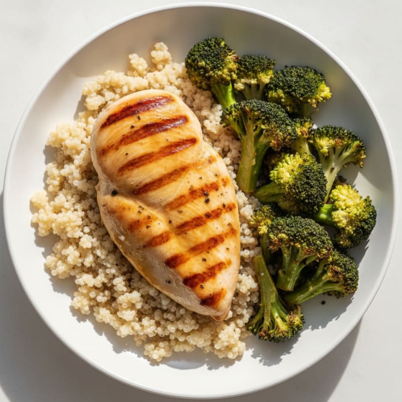Grilled Chicken Breast with Quinoa and Roasted Broccoli