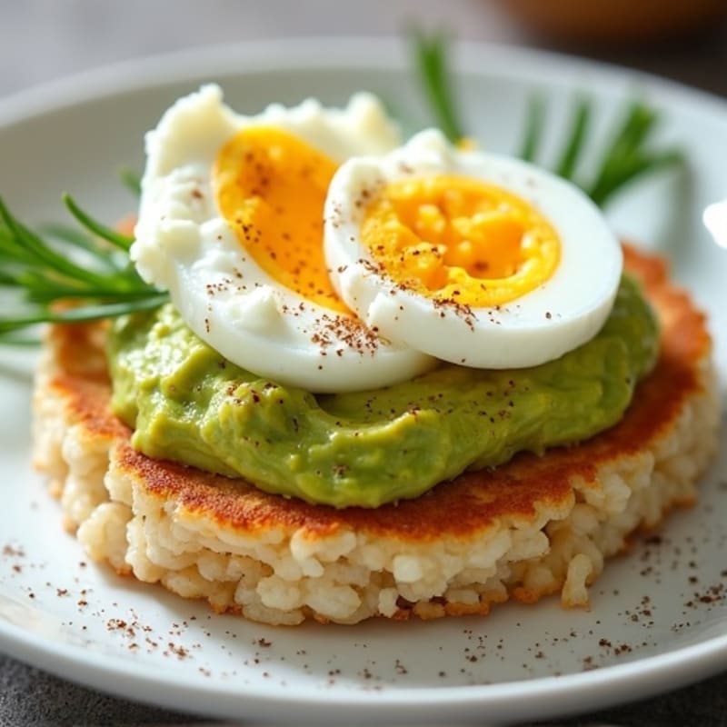 Crispy Rice Cakes with Creamy Avocado and Sliced Egg