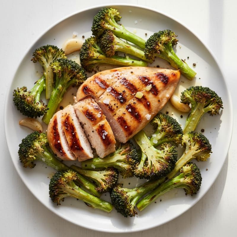 Grilled Lemon-Garlic Chicken Breast with Roasted Broccoli