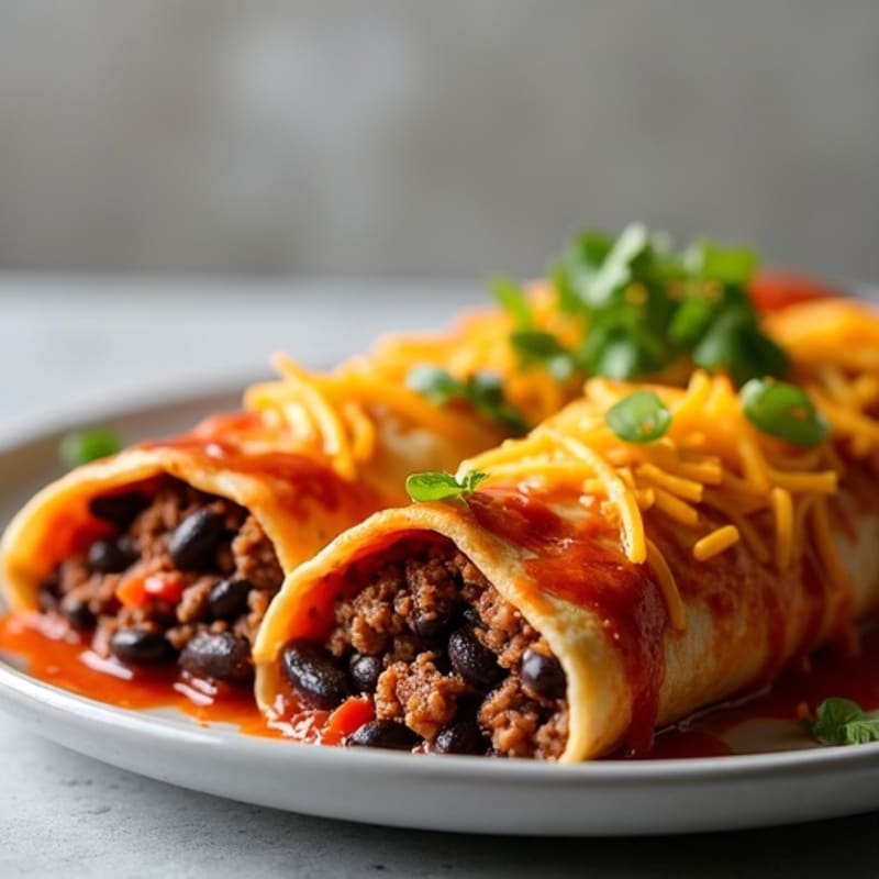 Hearty Cheesy Lean Beef and Black Bean Enchiladas