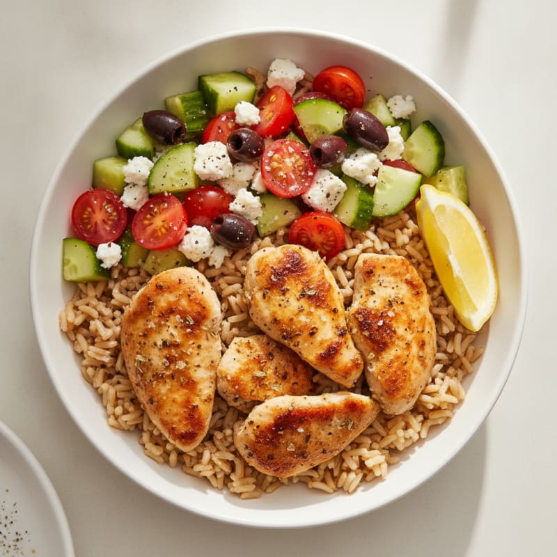 Mediterranean Chicken and Brown Rice Bowl