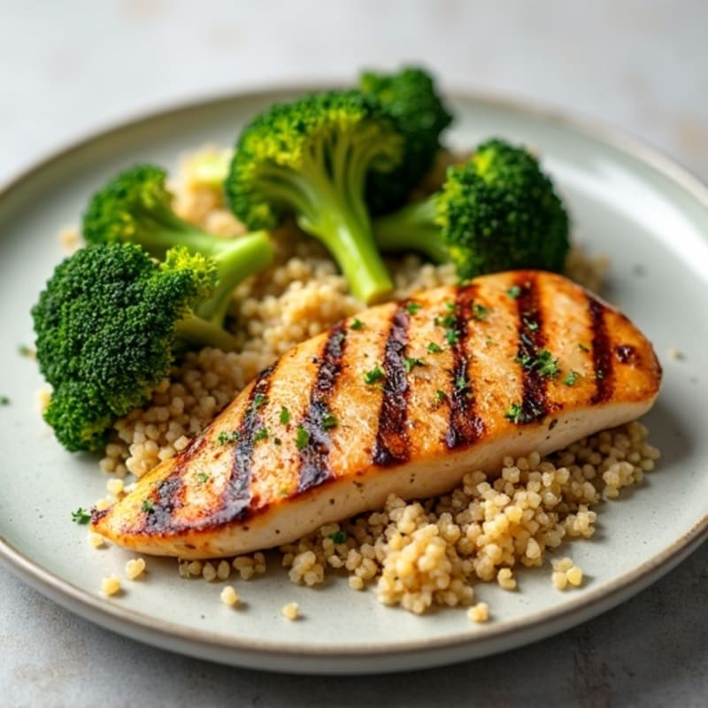 Grilled Chicken Breast with Quinoa and Roasted Broccoli