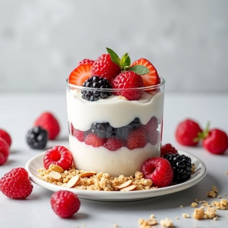 Creamy Greek Yogurt Parfait with Mixed Berries and Almonds