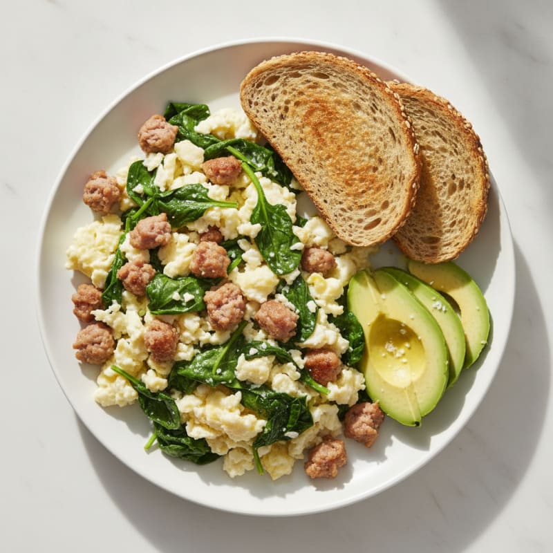 Egg White and Turkey Sausage Scramble with Spinach