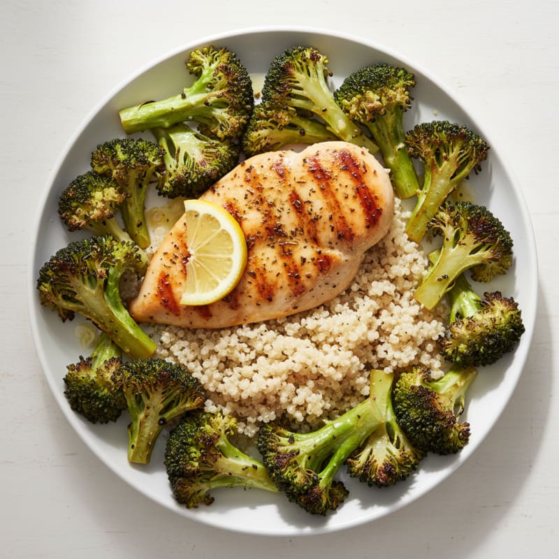 Grilled Chicken Breast with Roasted Broccoli and Quinoa