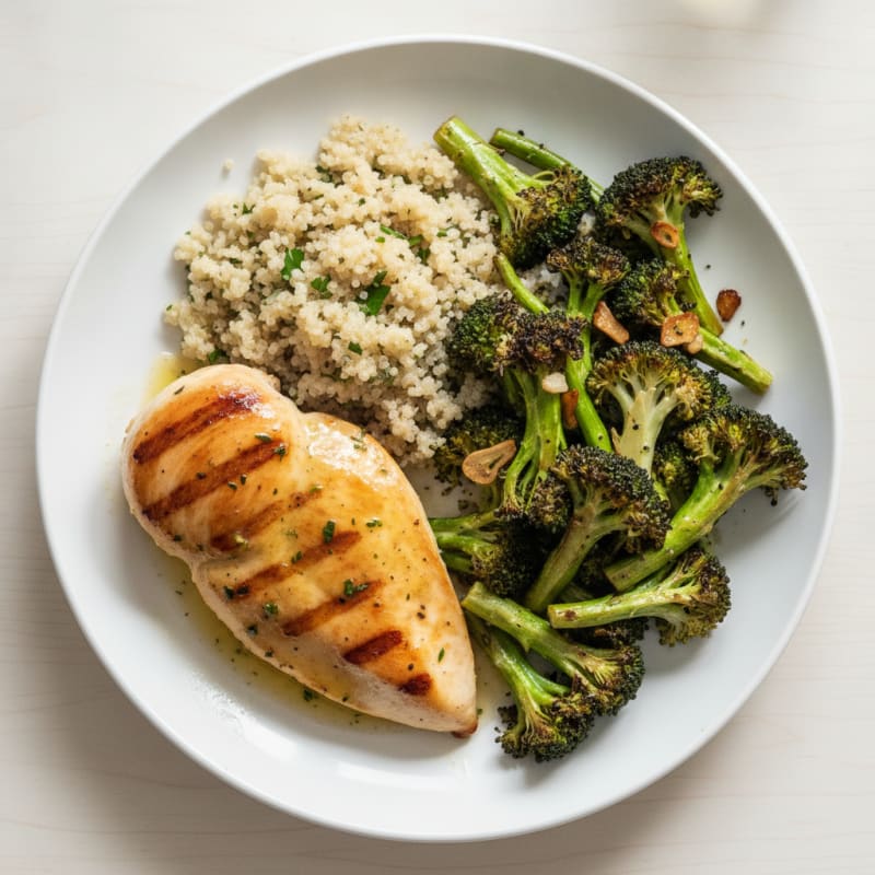 Grilled Chicken Breast with Quinoa and Roasted Broccoli