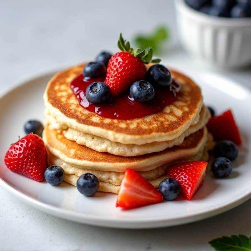 Fluffy Protein Pancakes with Berry Compote