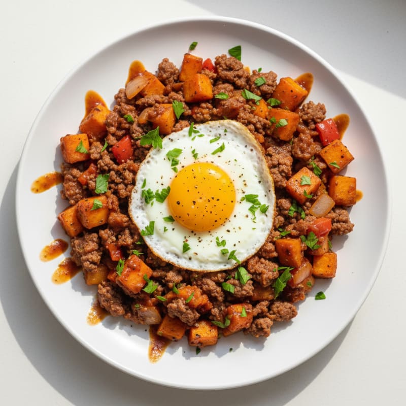 Smoky Ground Beef and Sweet Potato Hash