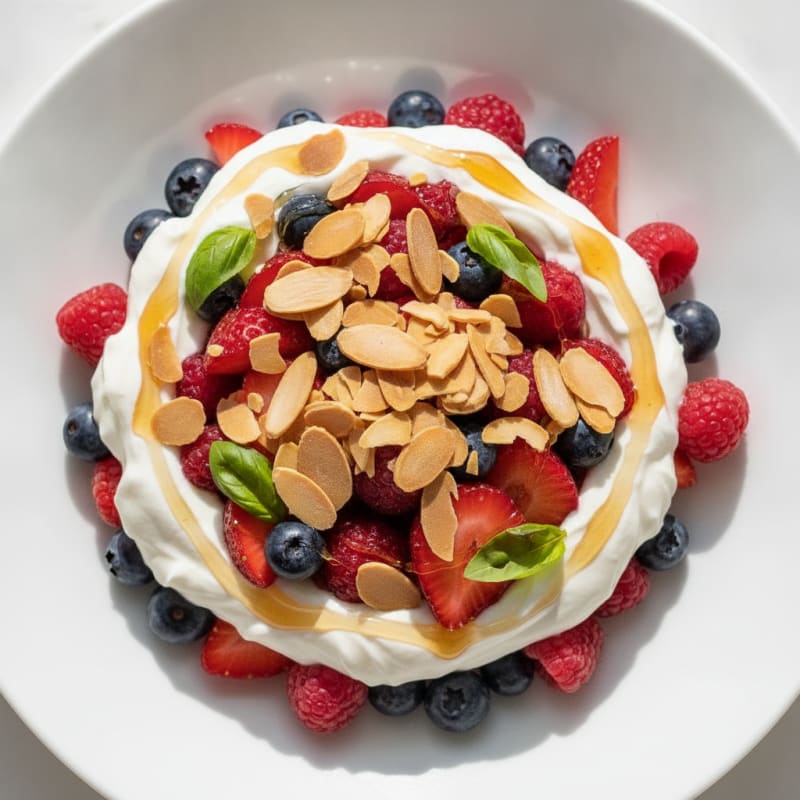Greek Yogurt Parfait with Mixed Berries and Almonds