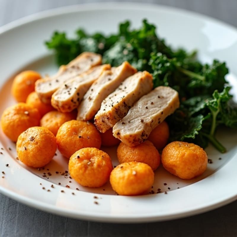 Sweet Potato Gnocchi with Garlic Sautéed Greens and Grilled Chicken
