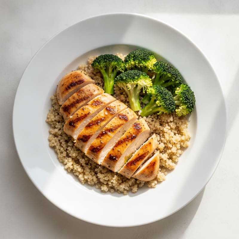Grilled Chicken Breast with Quinoa and Steamed Broccoli