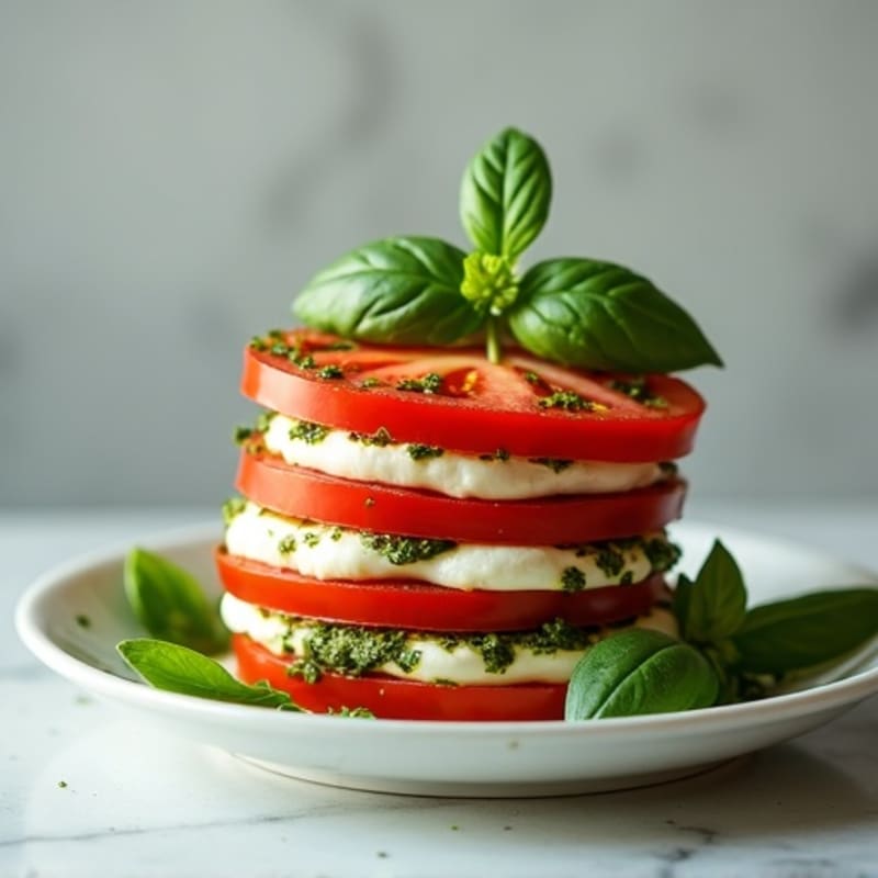 Fresh Basil Pesto Mozzarella Tomato Stack