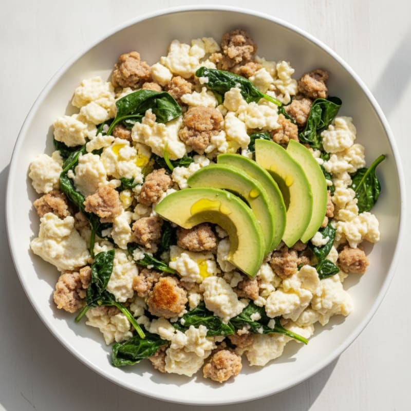 Egg White and Turkey Sausage Scramble with Spinach and Avocado