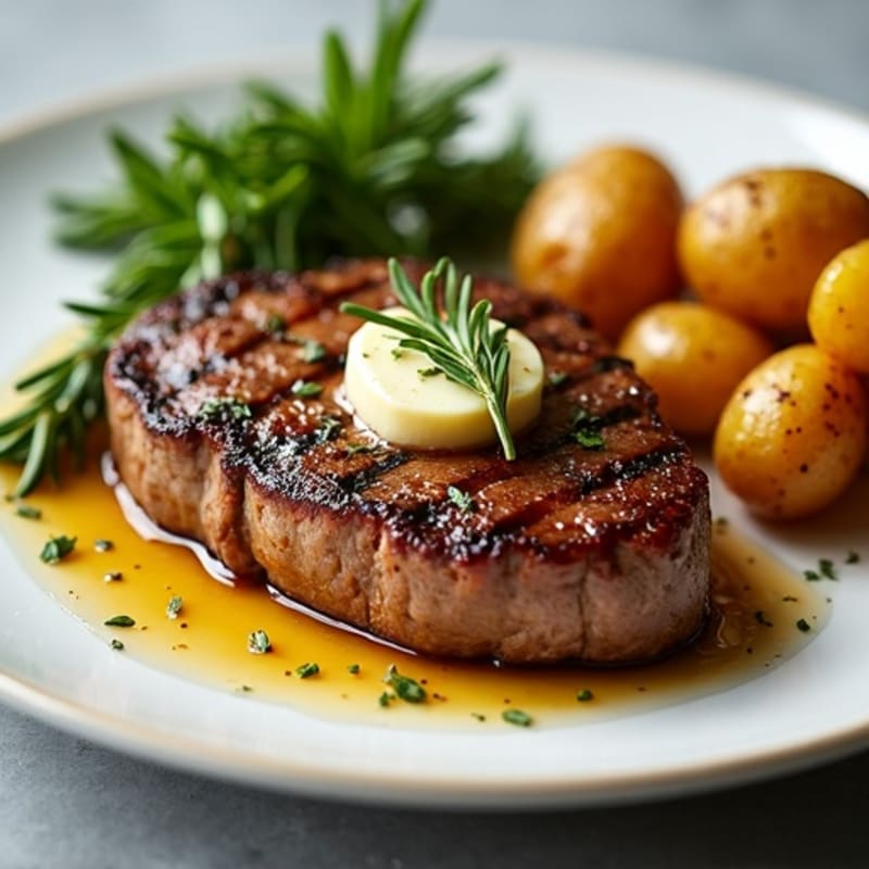 Herb-Garlic Butter Seared Steak with Roasted Baby Potatoes