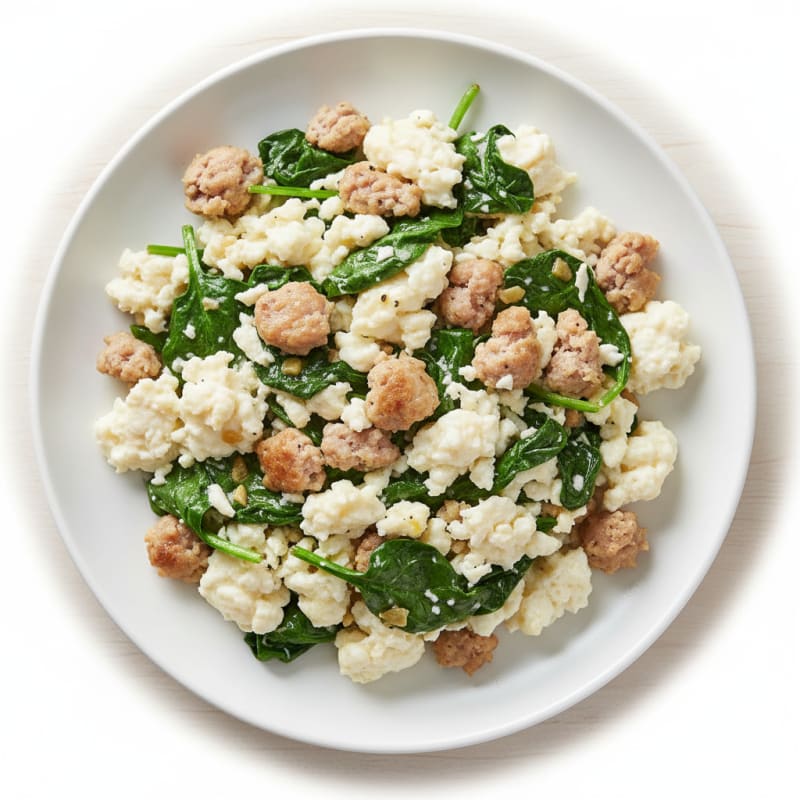 Egg White and Turkey Sausage Scramble with Sautéed Spinach