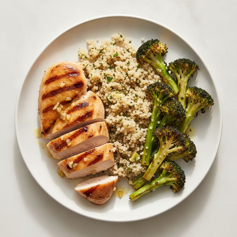 Grilled Chicken Breast with Quinoa and Roasted Broccoli