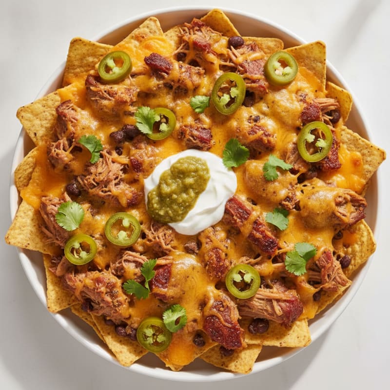 Smoky Pulled Pork Nachos with Pickled Jalapeños