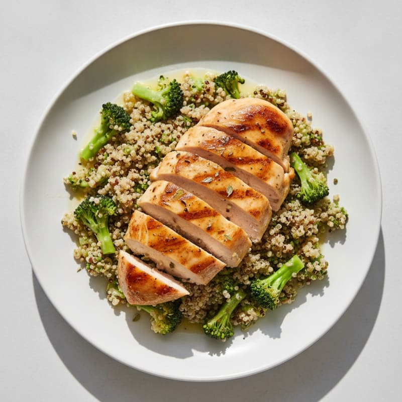 Grilled Chicken Breast with Broccoli and Quinoa Salad