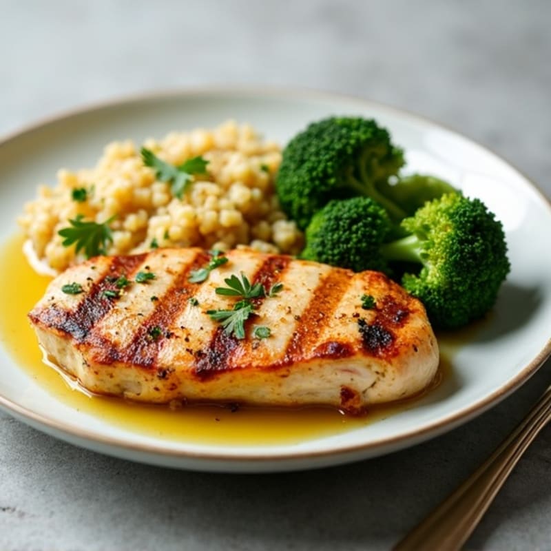Grilled Chicken Breast with Quinoa and Roasted Broccoli