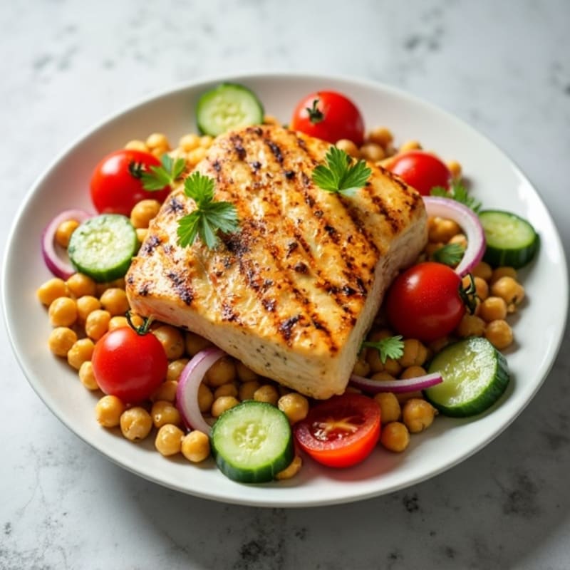 Grilled Chicken Breast with Crunchy Chickpea Salad