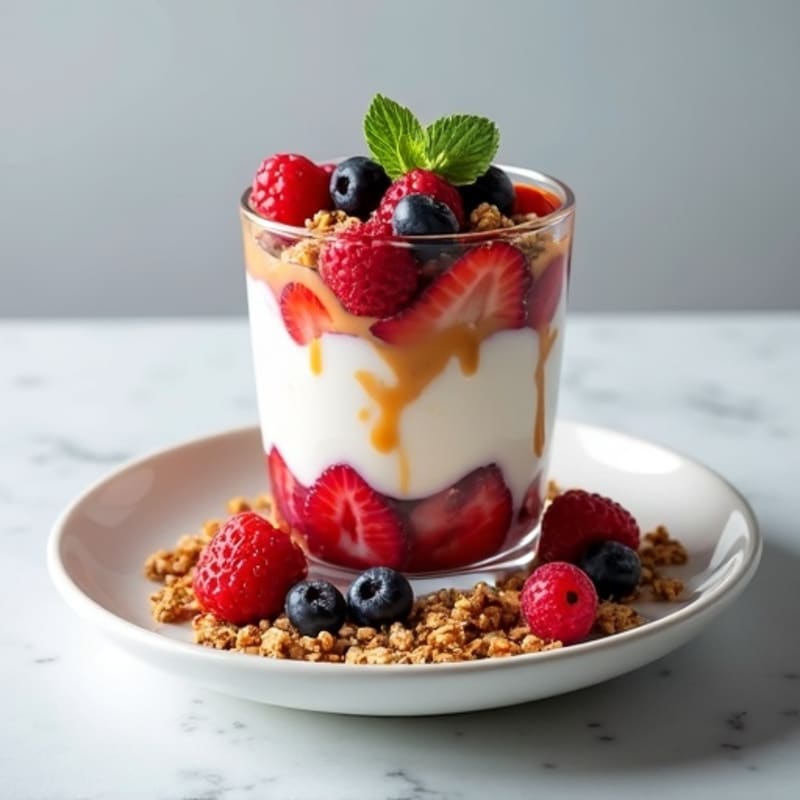 Greek Yogurt Protein Parfait with Mixed Berries and Almond Butter