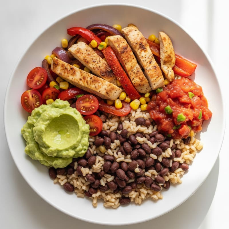 Fajita Veggie Rice Bowl with Guacamole