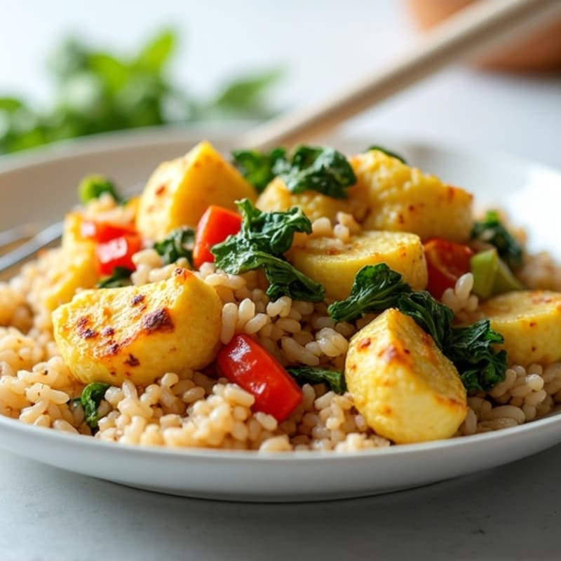 Egg White and Chicken Veggie Scramble with Brown Rice