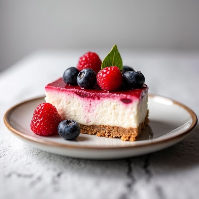 Greek Yogurt Protein Cheesecake with Mixed Berries