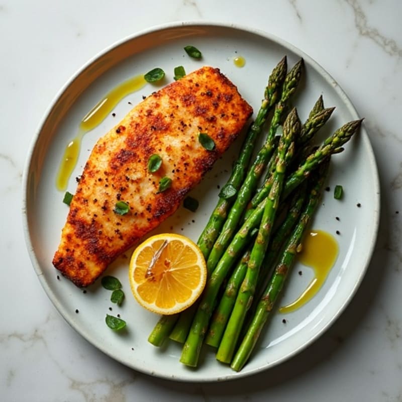 Crispy Cajun Blackened Catfish with Roasted Asparagus