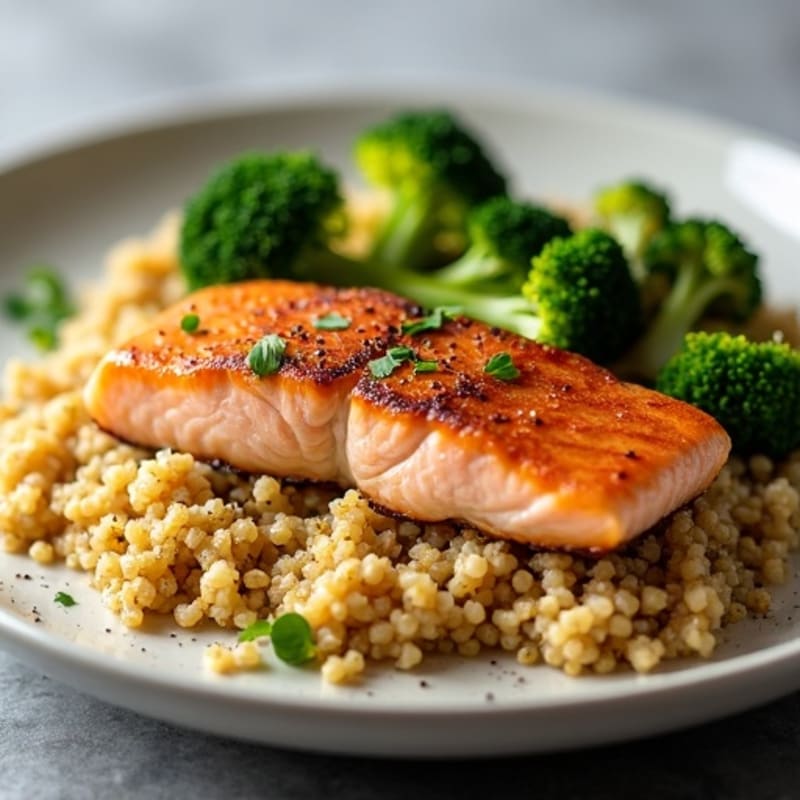 Seared Salmon with Roasted Broccoli and Quinoa