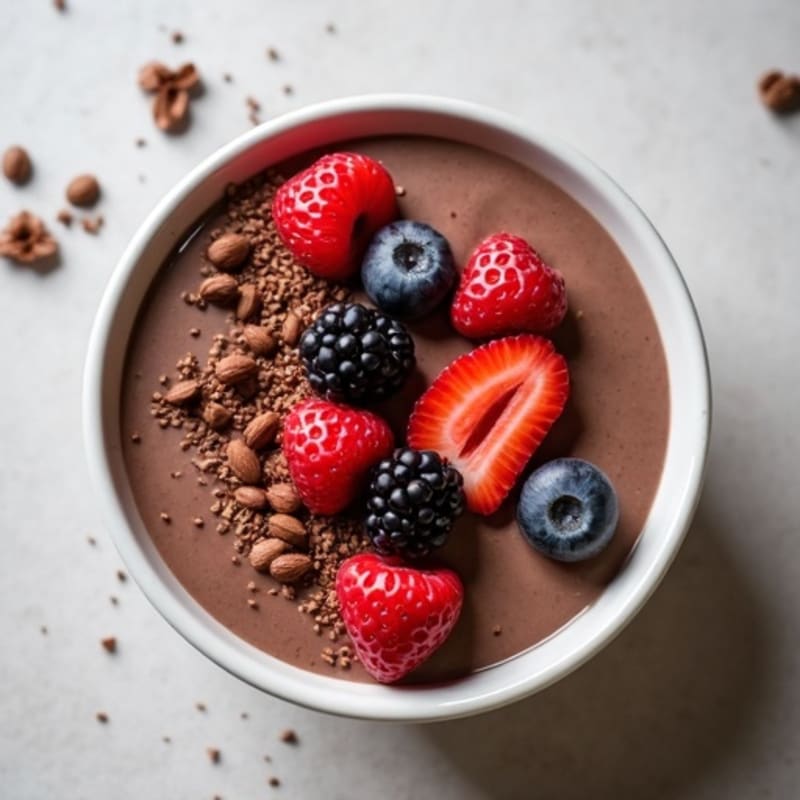 Protein Chocolate Chia Pudding with Mixed Berries