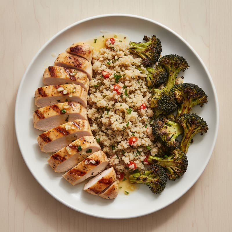 Grilled Chicken Breast with Quinoa and Roasted Broccoli