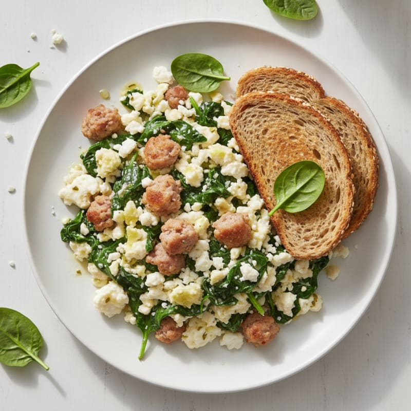Egg White and Turkey Sausage Scramble with Spinach and Feta