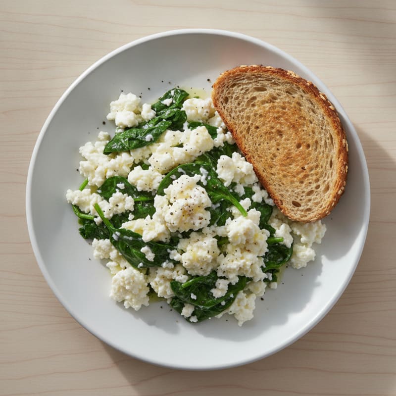 Egg White Spinach Scramble with Cottage Cheese