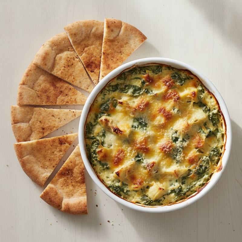 Baked Spinach Artichoke Dip with Toasted Pita