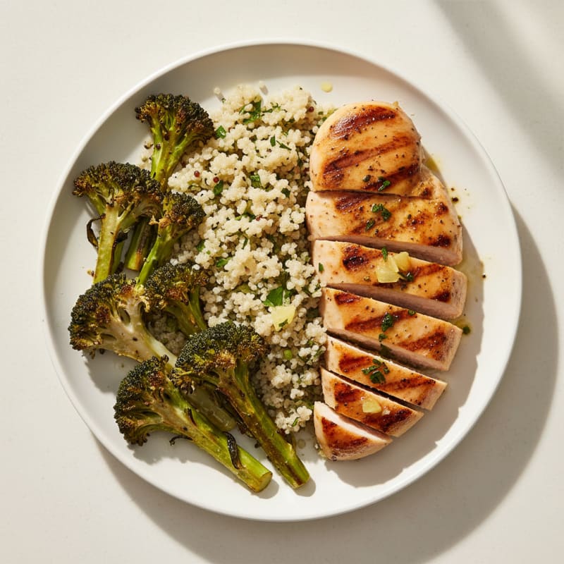 Grilled Chicken Breast with Quinoa and Roasted Broccoli
