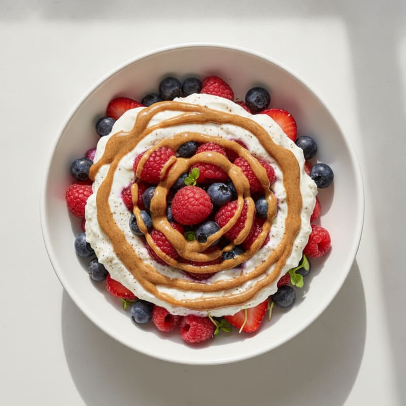 Greek Yogurt Protein Parfait with Mixed Berries and Almond Butter