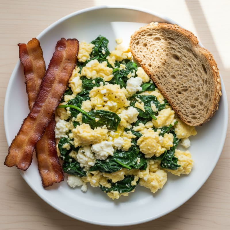 Cottage Cheese Scramble with Spinach and Turkey Bacon