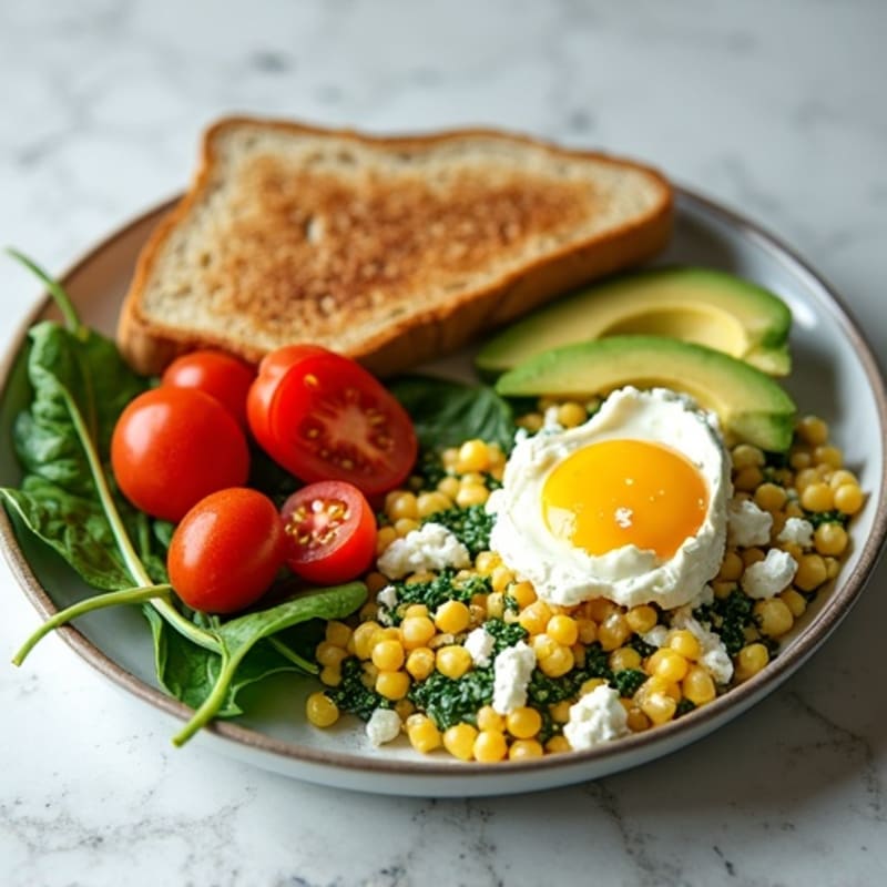Egg White Spinach Scramble with Cottage Cheese and Fresh Tomatoes