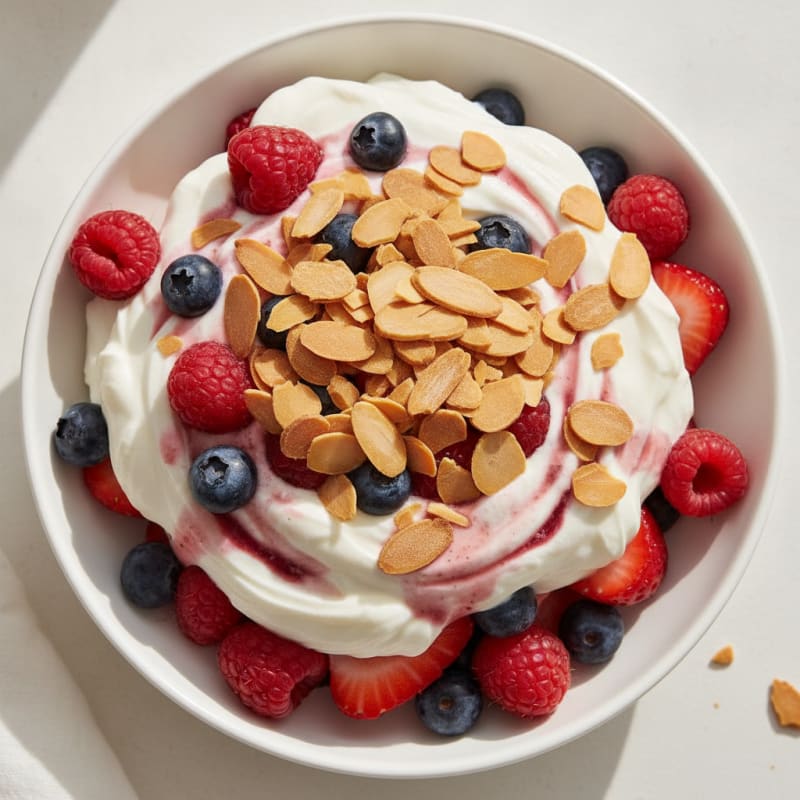 Greek Yogurt Protein Parfait with Mixed Berries and Almonds