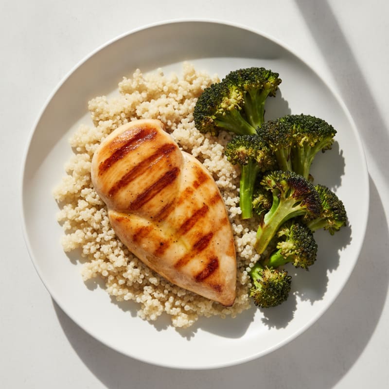 Grilled Chicken Breast with Quinoa and Roasted Broccoli