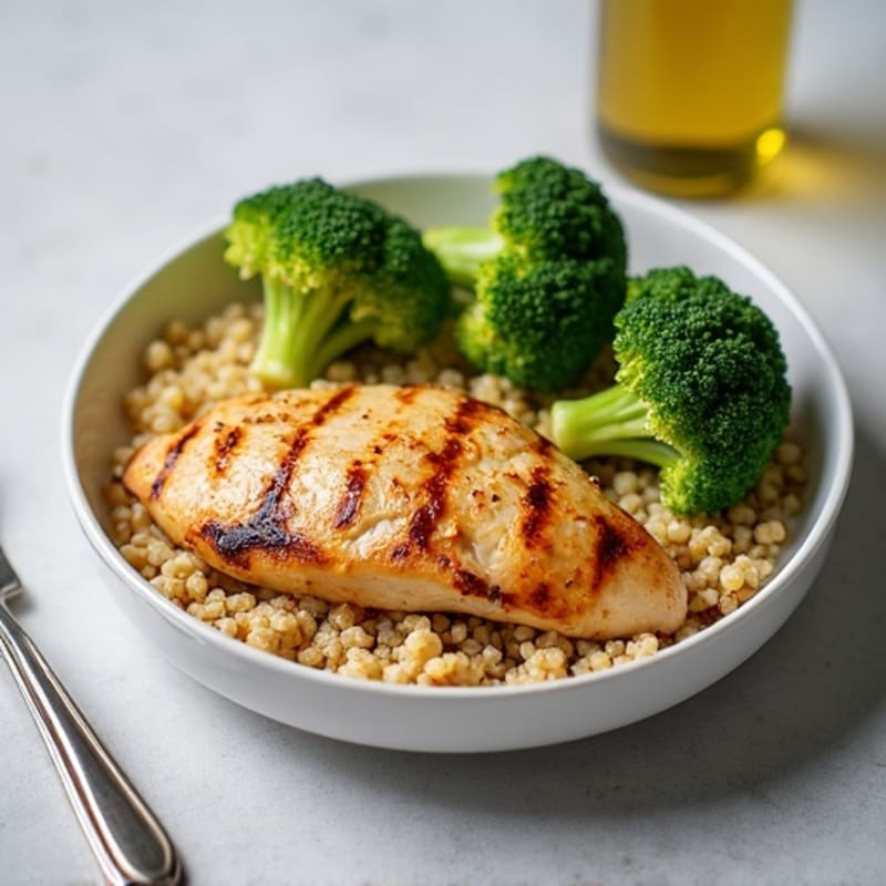 Grilled Chicken Breast with Roasted Broccoli and Quinoa