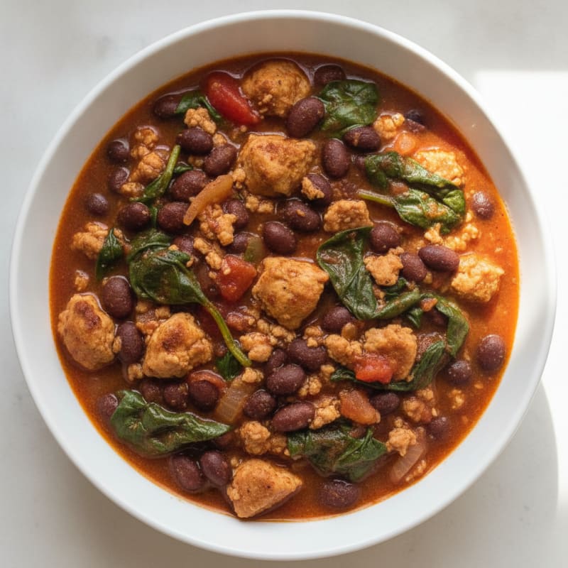 Lean Turkey Chili with Black Beans and Spinach