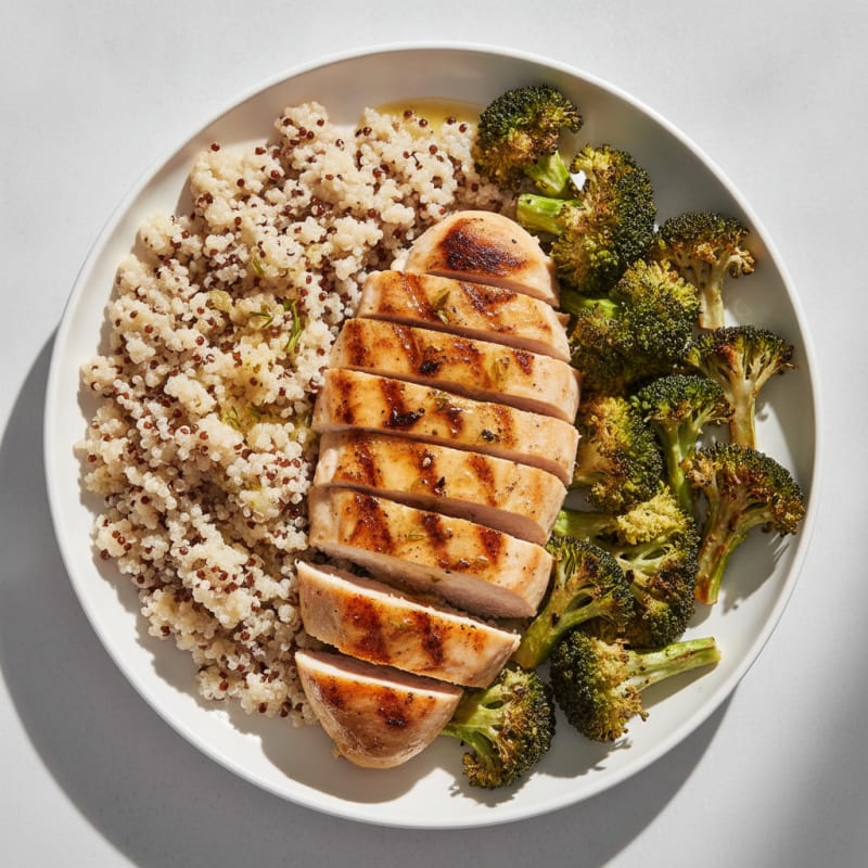 Grilled Chicken Breast with Quinoa and Roasted Broccoli