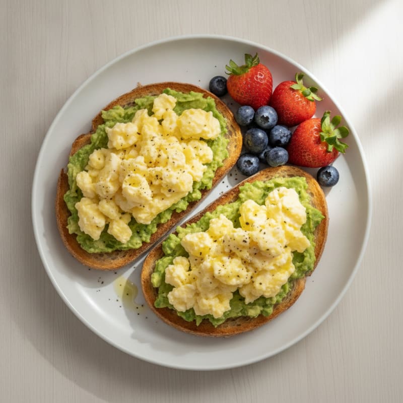 Egg and Avocado Sourdough Toast with Fresh Berries