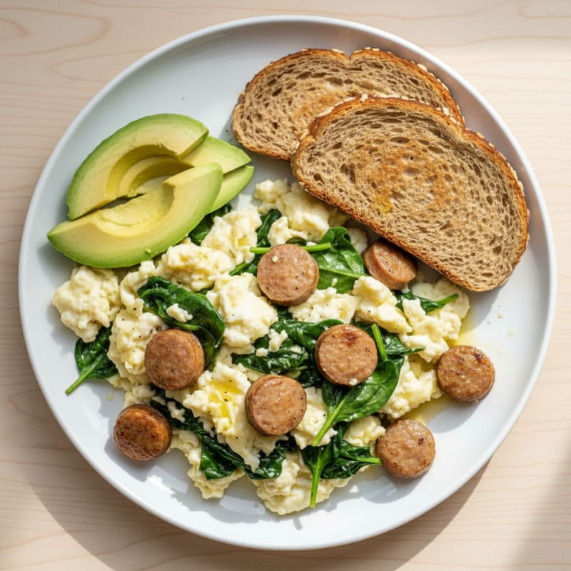 Egg White and Turkey Sausage Scramble with Spinach