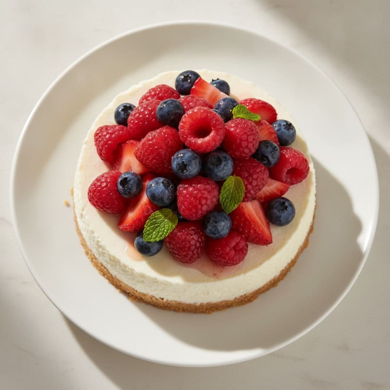 Greek Yogurt Protein Cheesecake with Mixed Berries