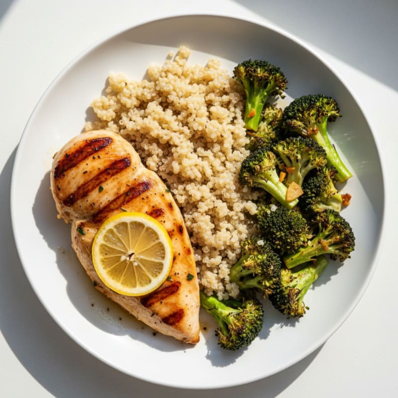 Grilled Chicken Breast with Quinoa and Roasted Broccoli