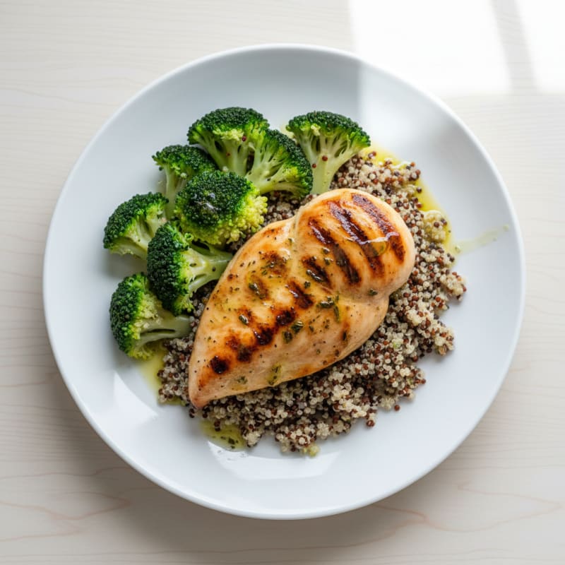Grilled Chicken Breast with Quinoa and Steamed Broccoli
